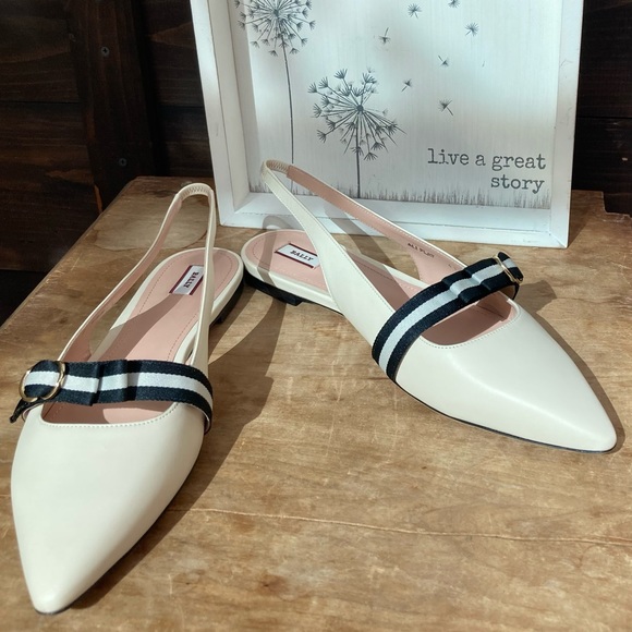 Bally slingback flats ballet flats slides off white & black pointy toe 10.5 - Picture 12 of 14